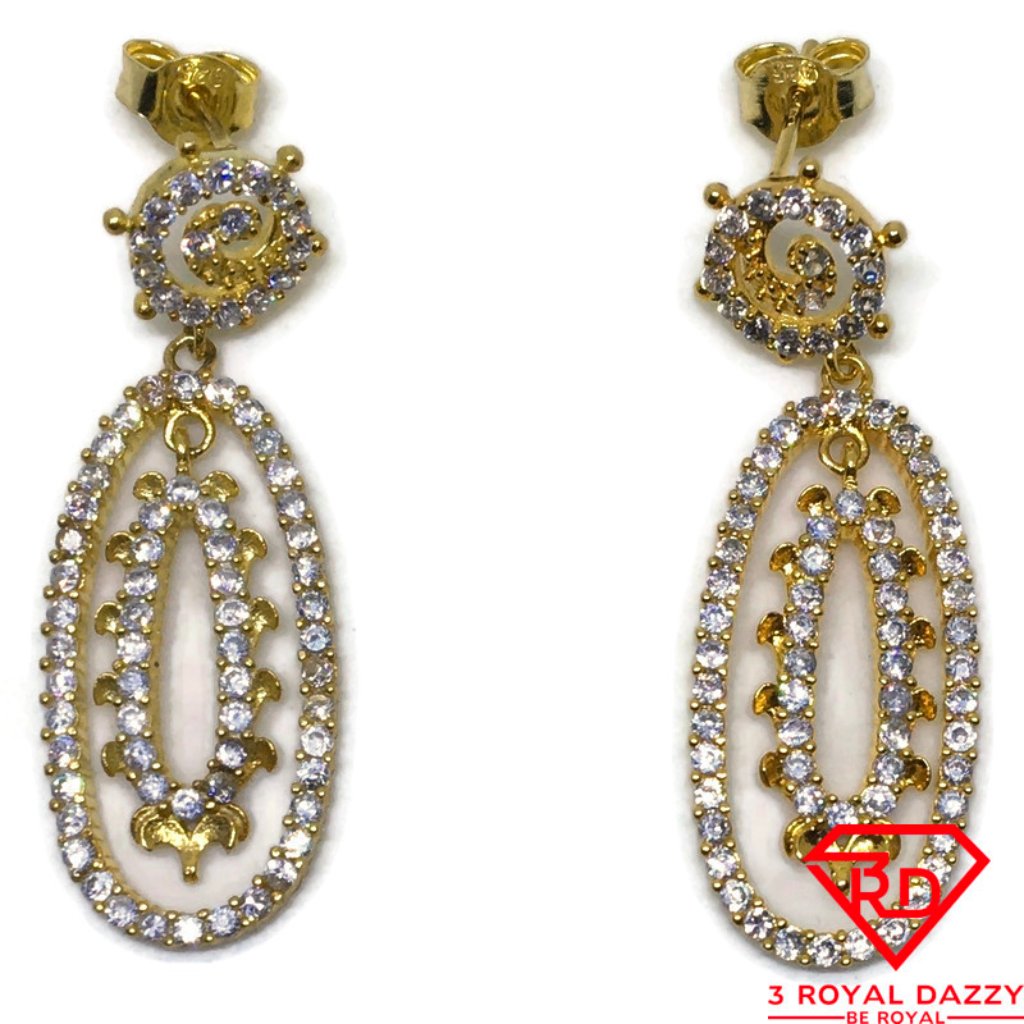 Oval Cubic Zirconia Dangle Earrings Yellow Gold 120$